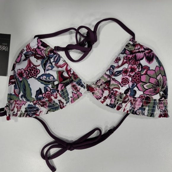 Mossimo Smocked Triangle Bikini Top Deep Plum Size Medium - Picture 5 of 9